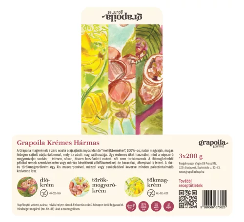 Krémes hármas (1 db tökmagkrém, 1 db törökmogyorókrém, 1 db diókrém, 3x200 g)