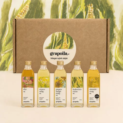 Selection box / cold-pressed oils for cooking and baking (walnut, rapeseed, sunflower seed, paprika seed, corn-germ, mustard seed oil), 6x40 ml