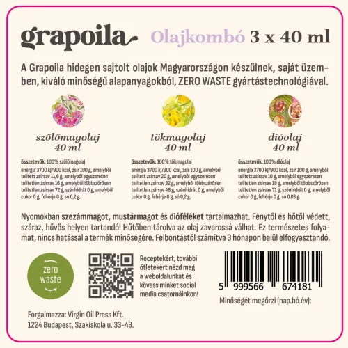 Mini olajkombó #2 (40 ml tökmagolaj, 40 ml szőlőmagolaj, 40 ml dióolaj)