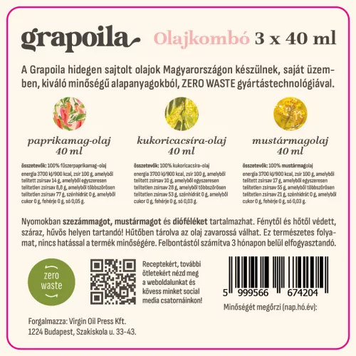 Mini olajkombó #4 (40 ml kukoricacsíra-olaj, 40 ml paprikamagolaj, 40 ml mustármagolaj)