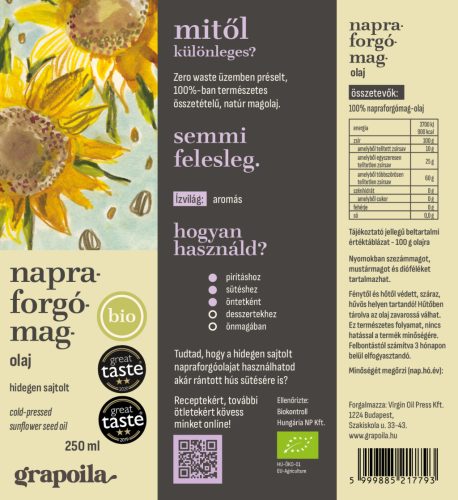 Napraforgóolaj BIO 250 ml
