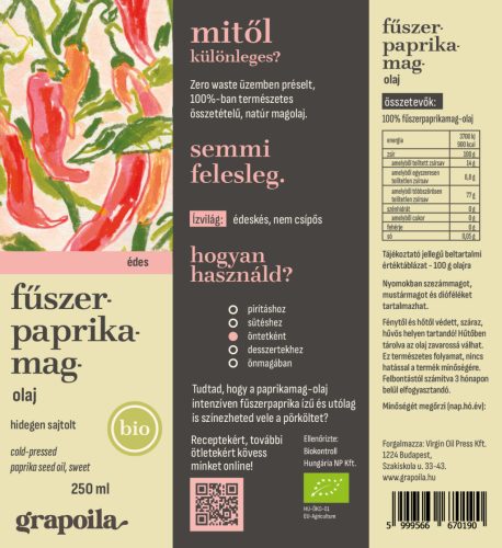 Fűszerpaprikamag-olaj BIO 250 ml