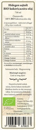 Kukoricacsíra-olaj BIO 750 ml