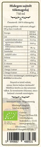Tökmagolaj (héj nélkül sajtolt) BIO 750 ml