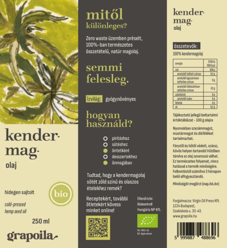 Kendermagolaj BIO 250 ml
