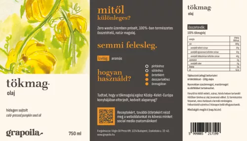 Pumpkin seed oil 750 ml from unshelled pumpkin seeds