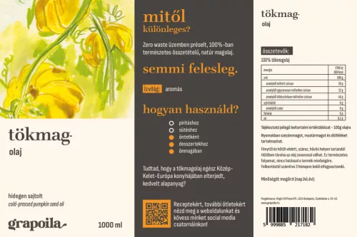 Pumpkin seed oil 1000 ml PET from unshelled pumpkin seeds