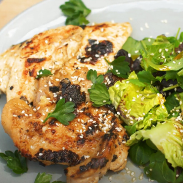 “Mustard-Marinated” Grilled Chicken with Green Salad