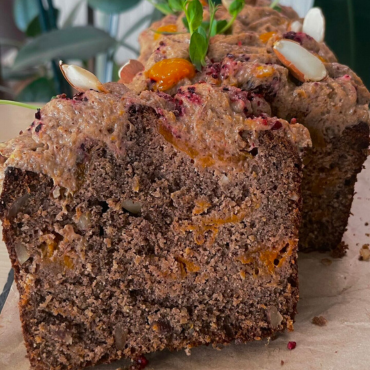 Sea Buckthorn–Apricot Bread with Tahini Date Cream