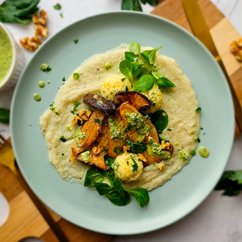 King oyster mushroom steak with pumpkin seed pesto